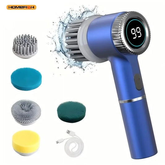 Electric Spin Shower Scrubber With 5 Brush Heads