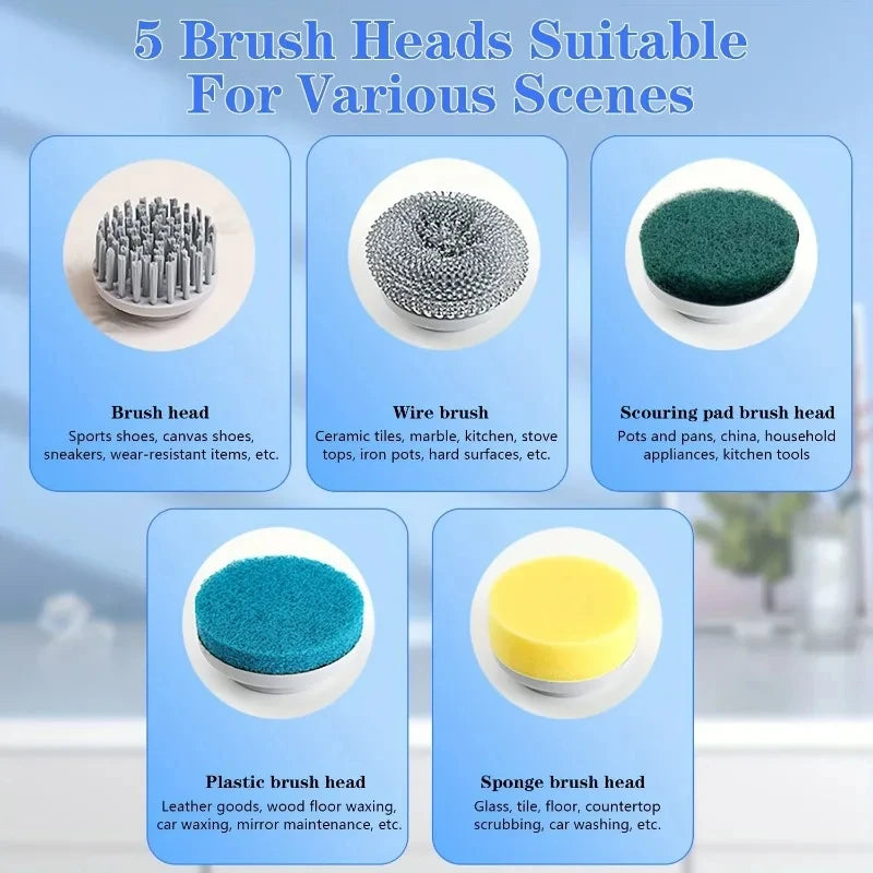 Electric Spin Shower Scrubber With 5 Brush Heads